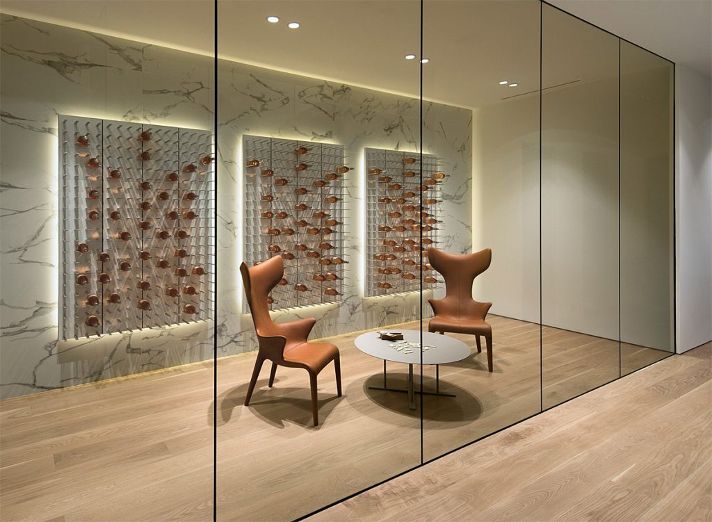 Luxury glass enclosed wine cellar and tasting room Midland Texas