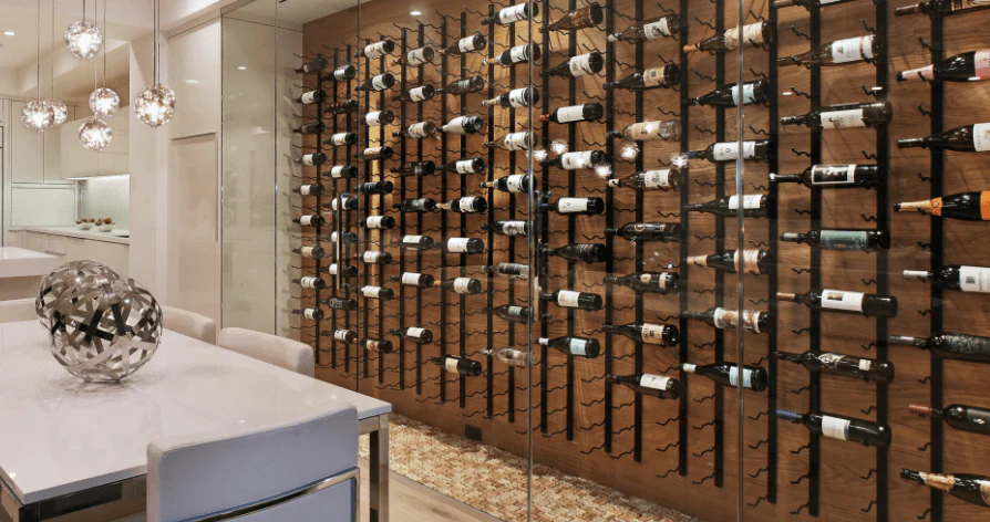 Greenwood, Midland TX presentation wall with floating displays and bronze accents
